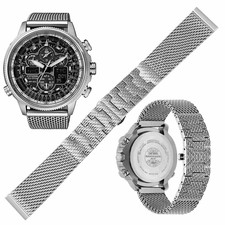 Silver/Black Mesh Stainless Steel Strap For Citizen Eco-Drive Navihawk 22 23mm
