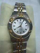 Caravelle Bulova Ladies Two Tone Diver Watch White Dial Gold Plated Date 50M