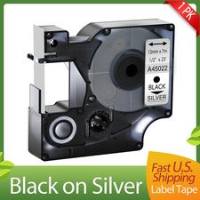 1PK Black on Silver 1/2" Label Tape For Dymo 45022 D1 LabelManager 420P 450 450D
