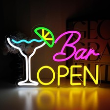 PMCVYH Bar Open Sign for Business, Neon Open Sign, USB Dimmable Cocktails Neon L