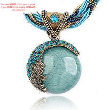 Turquoise Pendent Necklaces for Women, Bohemian Collar Round