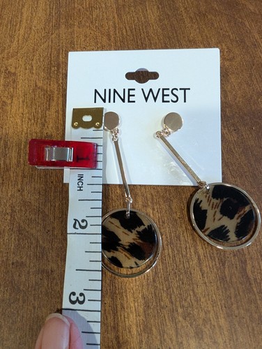 Nine West Gold and Brown Animal Print Earrings with Circular Design - Picture 6 of 6
