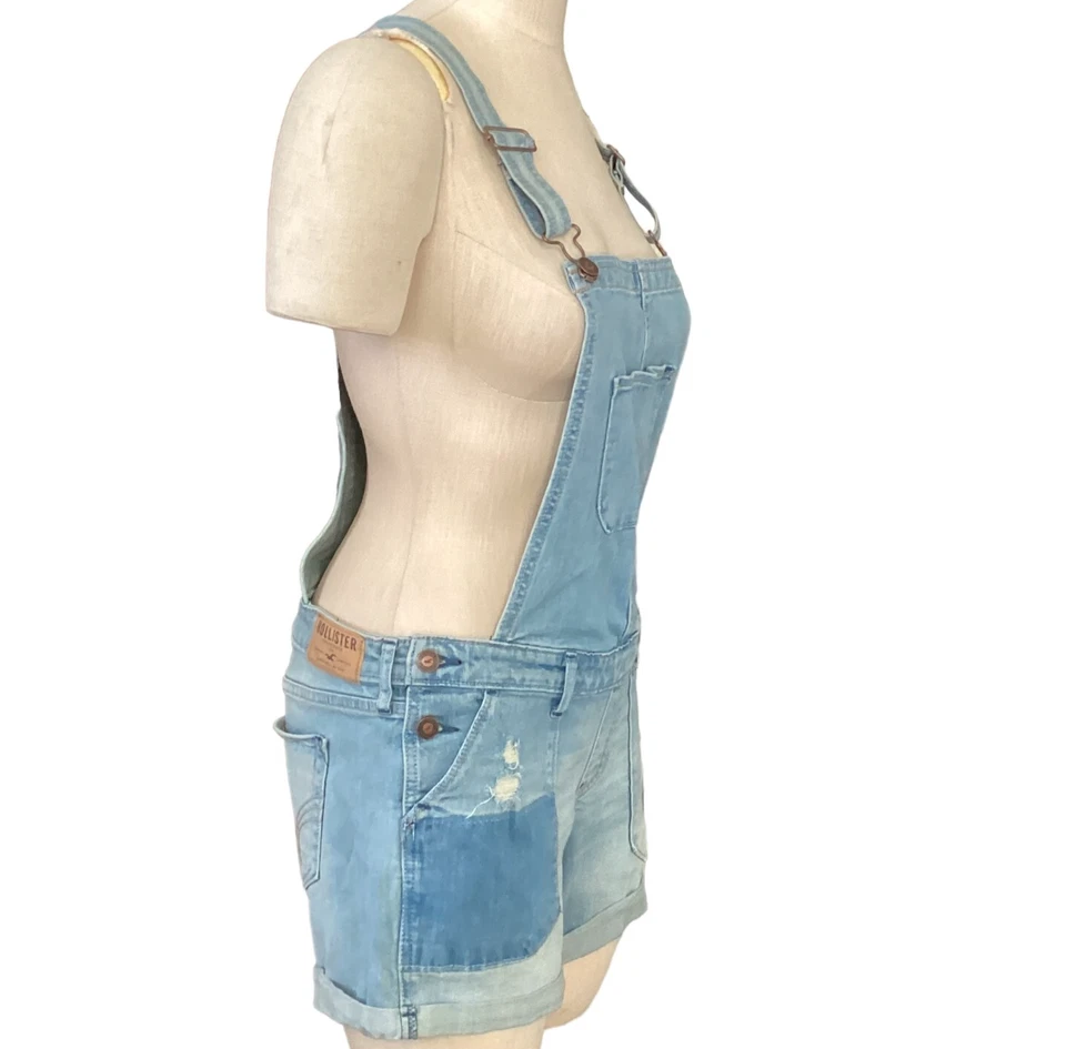 Комбинезон Hollister нагрудник шорты синий джинсовой ткани света стирка хлопок Sz S #72M - Изображение 2 из 4