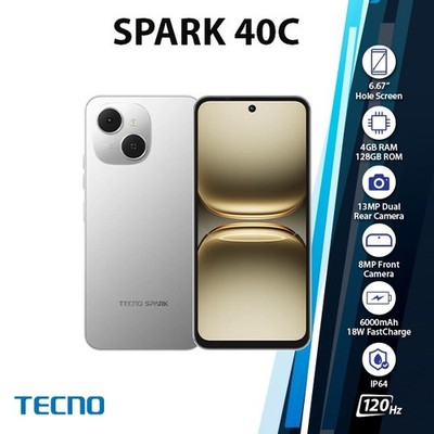 (New) TECNO Spark 40C Android Cell Phone (4GB+128GB/GREY/Dual SIM/Unlocked)