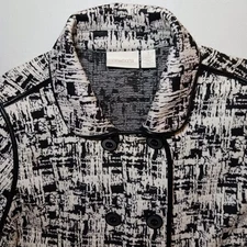 Chico's Double Breasted Tweed Blazer Women Size 1 Medium Black White Striped