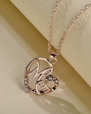 Heart and Mom Charm Necklace. Artificial zircon . Rose Gold Color.