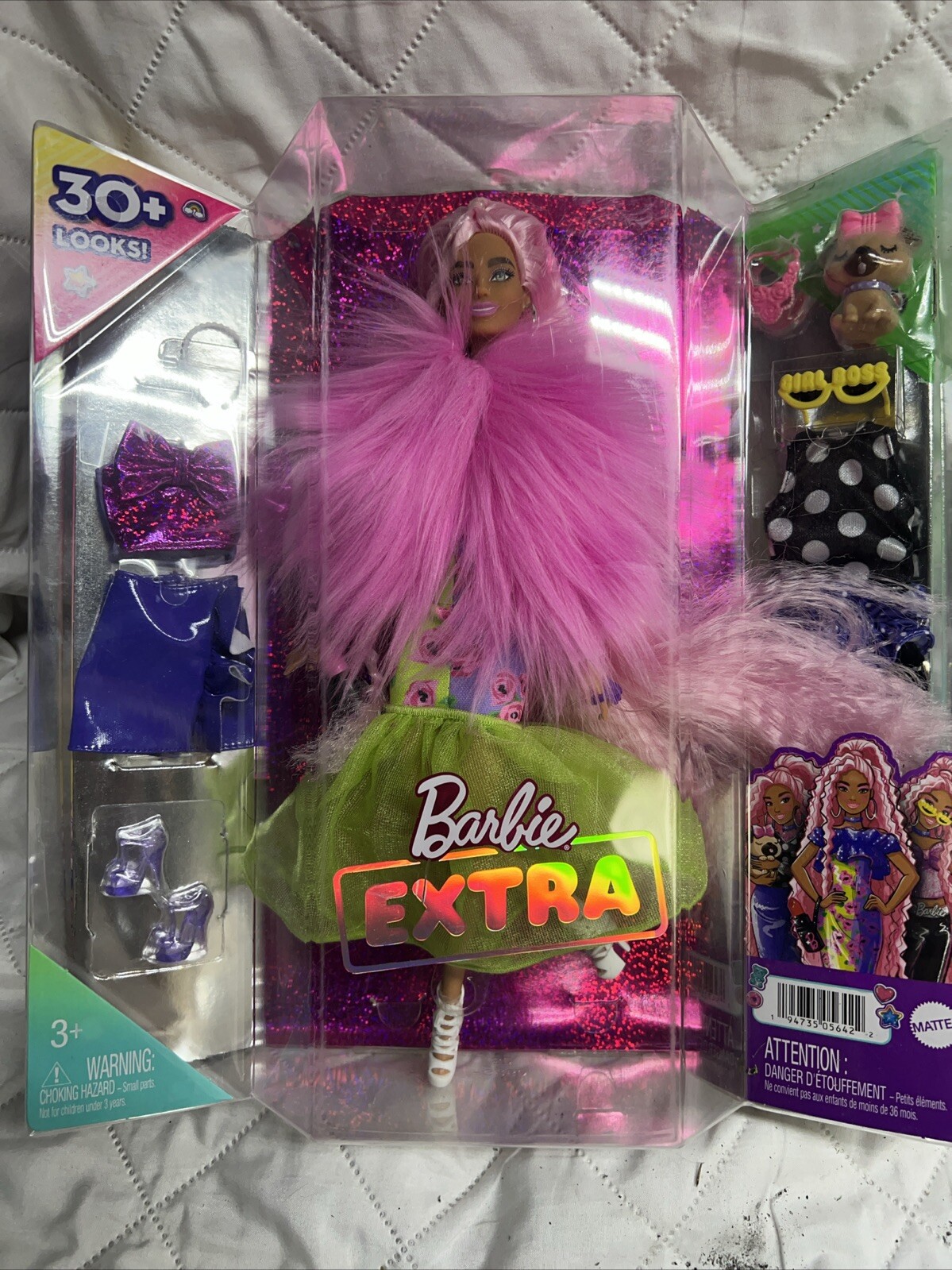 Barbie Extra Fashion Doll Pink Fur Mix & Match 30+ Looks NEW