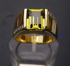 Natural Lemon Quartz CZ Gemstones 925 Sterling Silver Gold Plated Men Ring 5