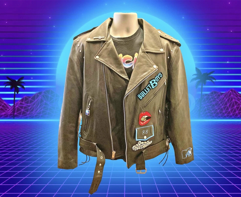 GENUINE LEATHER Vintage Men's Motorcycle Battle Jacket 80’s Metal Hair Bands - Image 4 of 4