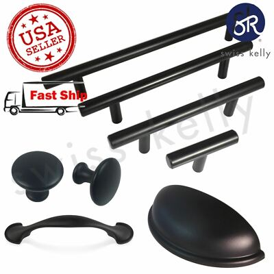 #ad Swiss Kelly Hardware Matte Black Kitchen Cabinet Handles Drawer Pulls $58.40