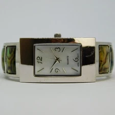 Mother-of-Pearl Inlay Cuff Bracelet Analog Women's Watch Sz. 5 1/2" New Battery