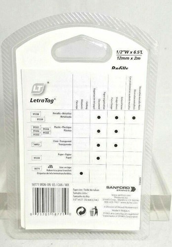 Etiquetas planchadas de tela Sanford Dymo Letratag 1/2" X 6 1/2 pies recarga blanca ¡NUEVO! - Imagen 2 de 3