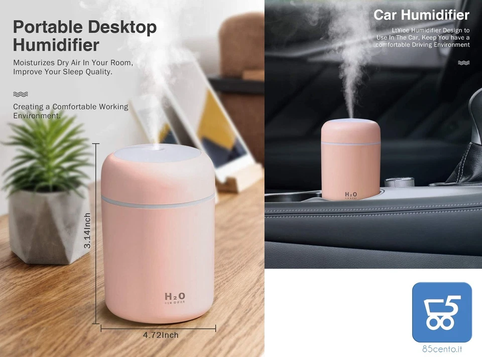 Mini Umidificatore da Scrivania Casa Ufficio Spegnimento Automatico USB Rosa - Immagine 2 di 3