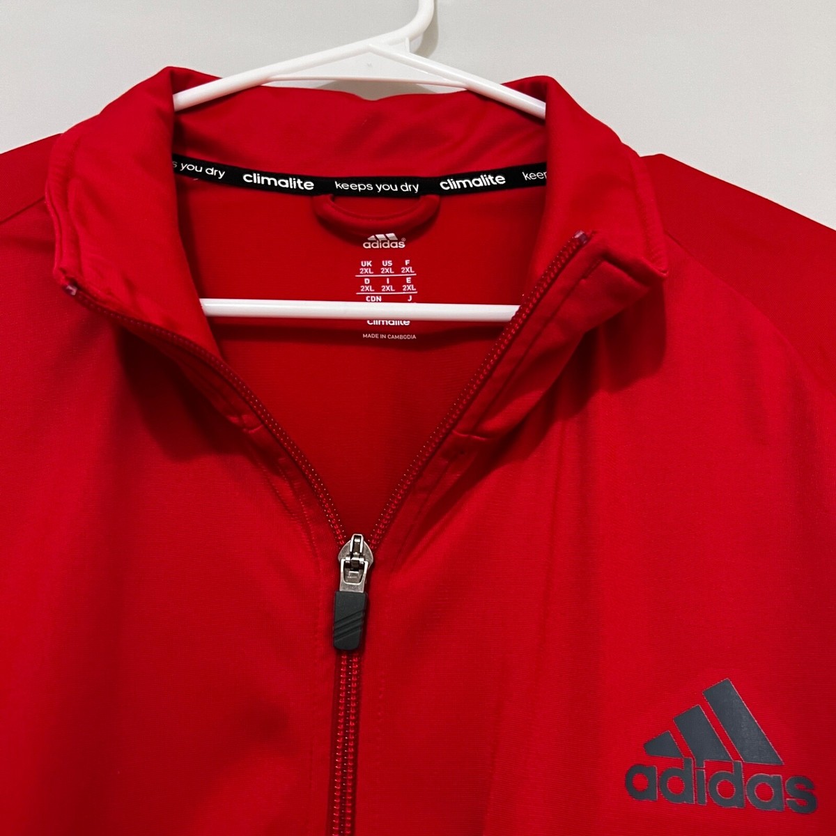 2013 Adidas Climalite Mens 2XL XXL Red Black 3-Stripe Zip-Up Track