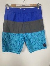 Volcom Stone Youth Razzy Swim Trunk Boardshort Blue Elastic Waist Size L
