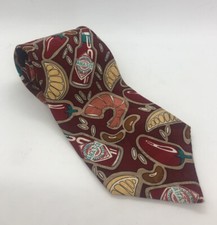 Tabasco Tie Shrimp Red Pepper Lemon Red Tan 100% Silk Necktie Made In The USA