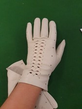 Vintage Womens Leather Gloves Grey/ Beige NEW Size 7  25 