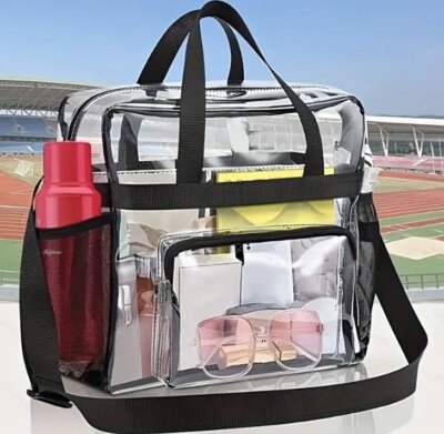 Clear PVC Tote Bag Womens Transparent Handbag Zip Purse Stadium Security  New