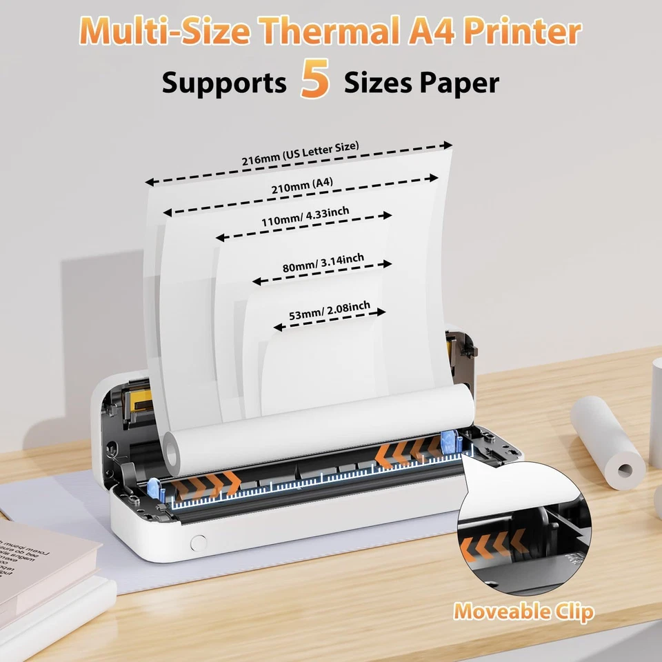 Phomemo M833 Wireless Thermal Printer Portable Inkless Bluetooth A4 Printer LOT - Image 3 of 4