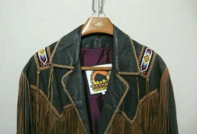Vintage TATANKA Bison Men's Native American Fringe Beaded Leather