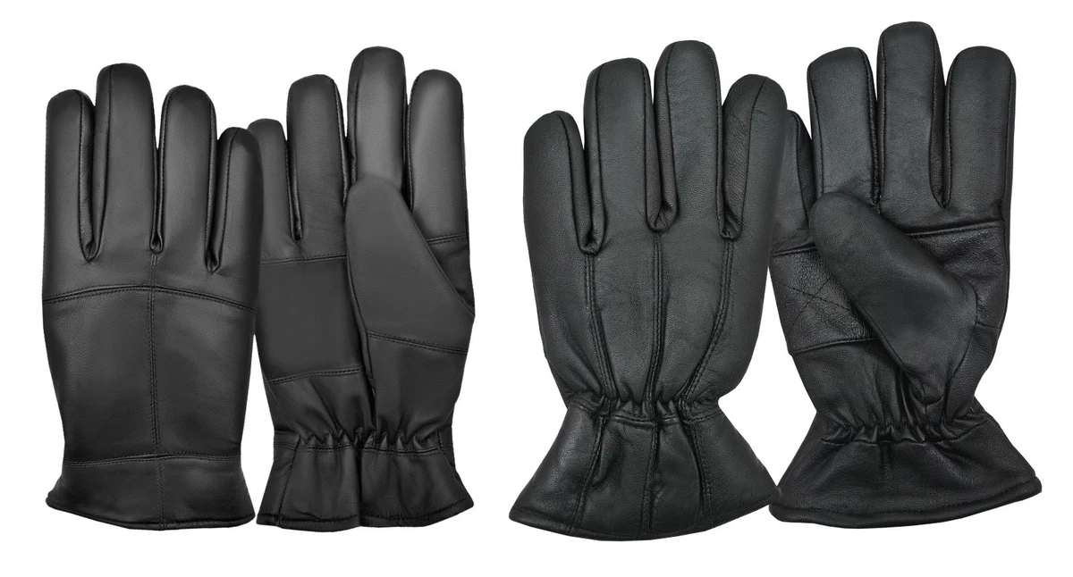 GM Apparel Guanti Uomo In Pelle Invernali - Modello Thinsulate Antivento Con Fodera In Pile - Guanti Termici Da Guida E Outdoor - Colore Nero