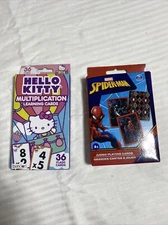 Lot Of  2-Card Games Hello Kitty Multiplication  Cards  & Spider-Man Playing Car
