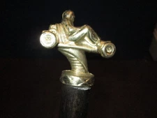 MW.A.583: VINTAGE GOLD METAL GO-CART ORNAMENT HANDLE ASH WOOD WALKING STICK CANE