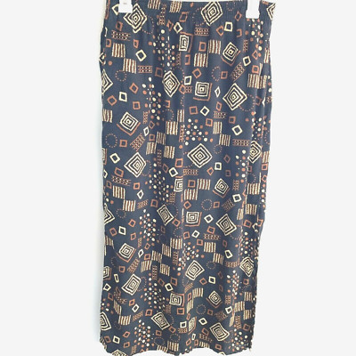 DB Line New York Skirt Medium Maxi Brown Black Geometric Vintage Elastic Waist
