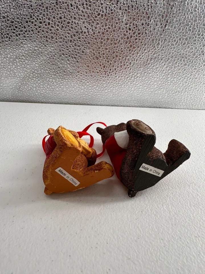 Lands End Bears Christmas Ornaments Set 2 Red Ribbon 1996 Collectible Holiday - Image 3 of 4