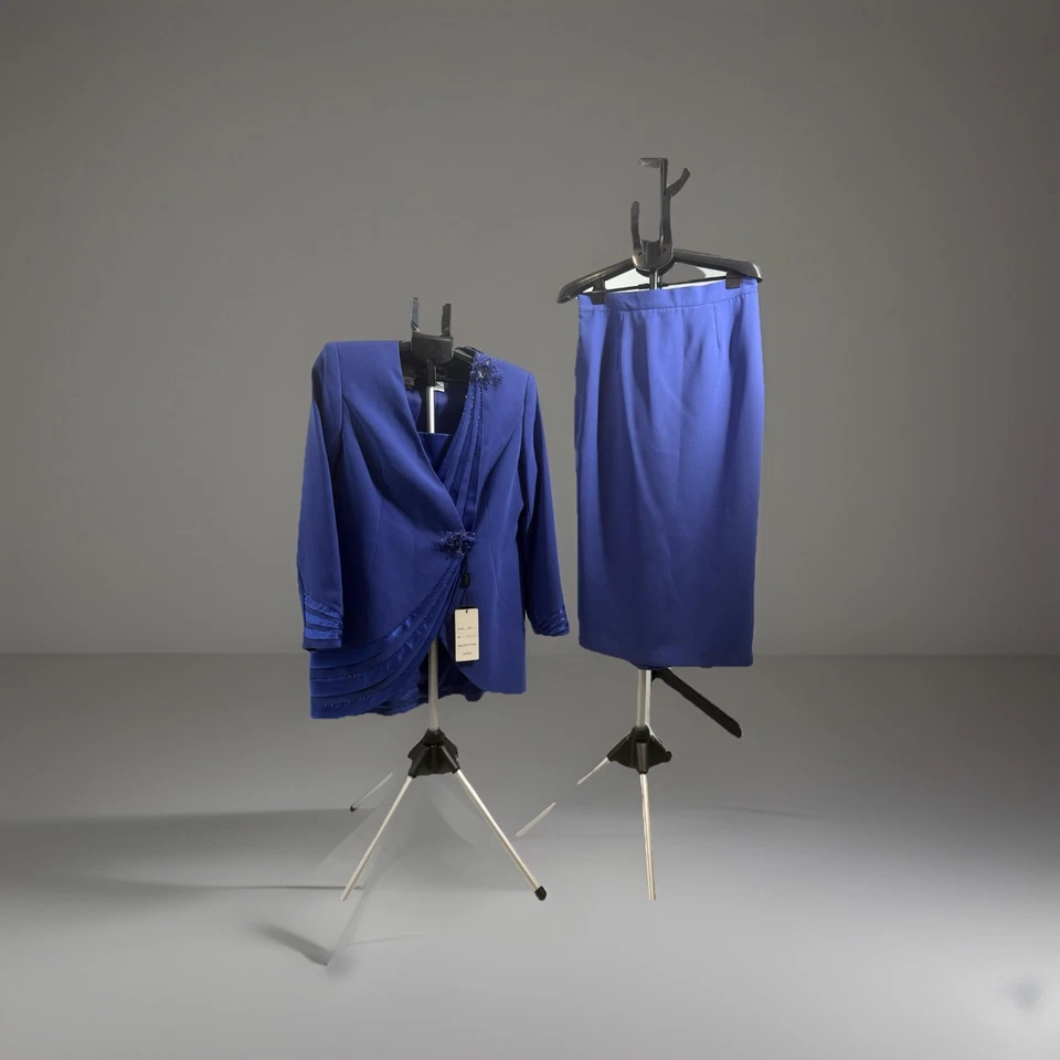 Milano 2 Pc Blue Beaded Satin Sunday Church Skirt Suit Sz 12 Formal Evening NWT - Image 2 of 4