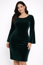 Nine West Womens Size 8 Emerald Green Velvet Bell Sleeve Party Dress Elegant