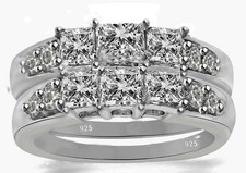 Silver Ring Gold Plating Real 925 Sterling Women 6ct Cubic Zirconia sz 4-11.5