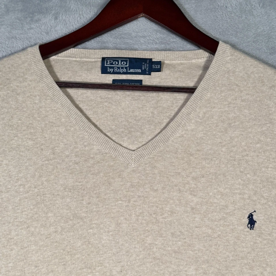 Polo Ralph Lauren Sweater Vest Mens 5XB 5XL Big Beige V Neck Pima Cotton - Image 2 of 4
