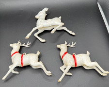Lot 3 Vintage Plastic Reindeer Deer Ornaments Crafts Repair Japan Style Red Eyes