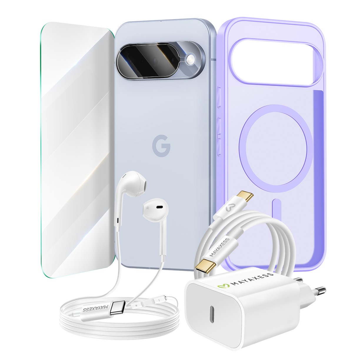 Pack Pixel 10 anti-casse complet avec verre blindé, coque et chargeur de rechange
