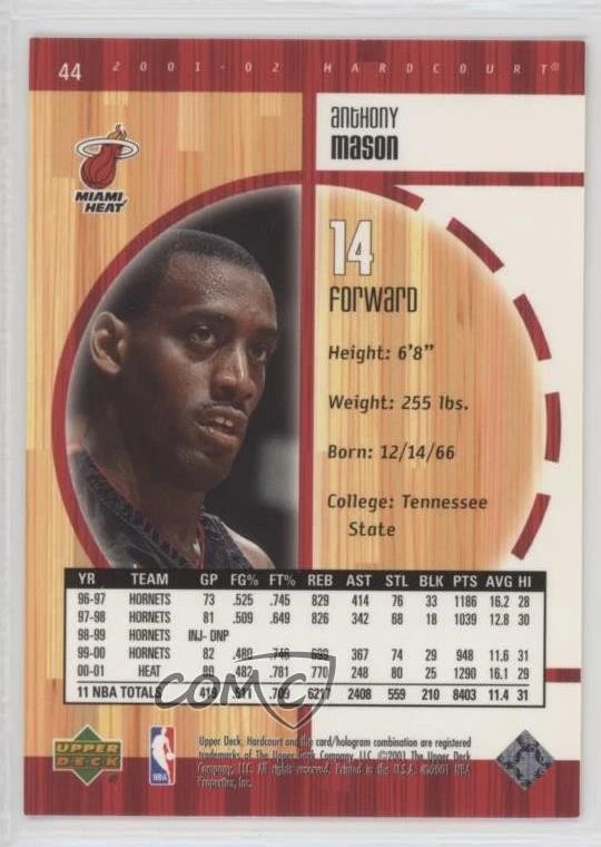 2001-02 Upper Deck Hardcourt Anthony Mason #44 - Image 2 of 2