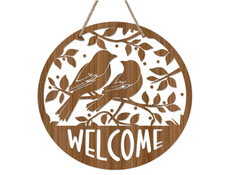 Welcome Spring Summer Birds Silhouette Front Door Sign, Branches Farmhouse Wood