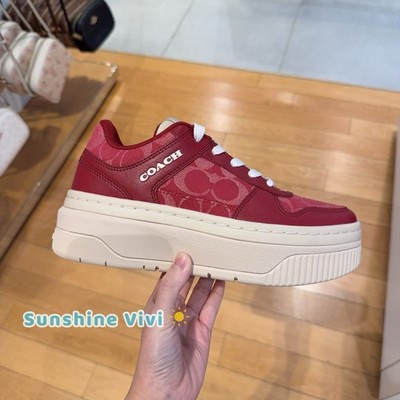 NEW Coach Woman Platform Sneaker In Signature Denim Red Denim