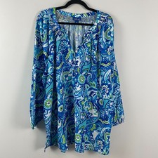 Liz & Me Peasant Blouse Size 2X Georgette Popover Vibrant Blue Paisley