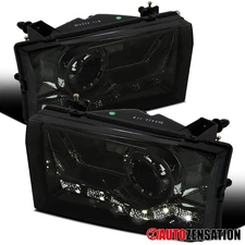 Fit 1999-2004 Ford F250 F350 Excursion Smoke Projector Headlights w/ LED Strip