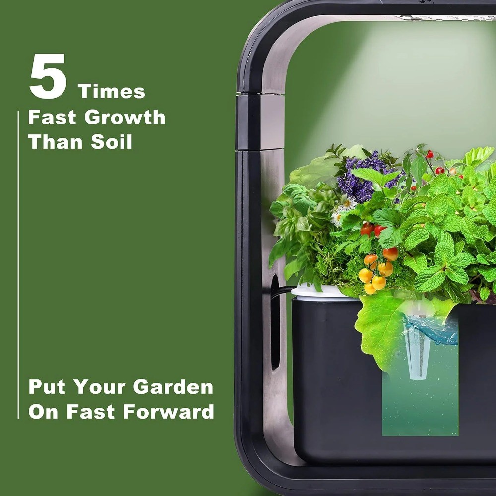 Indoor Hydroponic Herb Garden with LED Grow Light for Home, Black