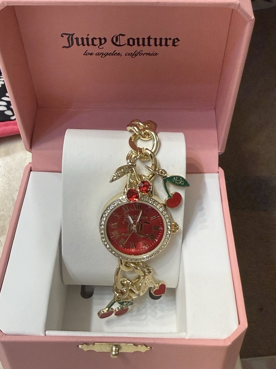 Juicy Couture Gold-Tone Charm Bracelet Watch with Pink & Red Accents Juicy Couture Cherry Charm Bracelet Watch Red Dial Gold Tone  main image 4