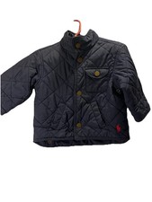 Polo Ralph Lauren Quilted Jacket Boys Size 9 Months Navy Blue Snap Front Coat