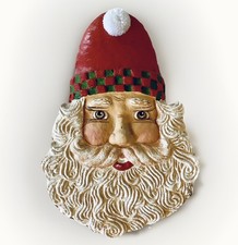 VINTAGE CHRISTMAS PAPER MACHE SANTA FACE WALL HANGING LARGE 13  HOME DECOR