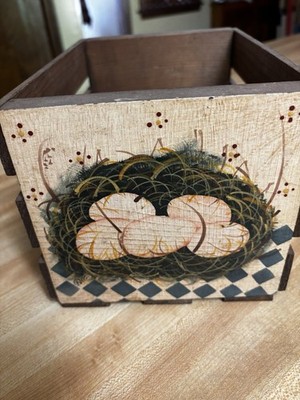 Country Decor Hand Painted Wooden Box With Bird Nest