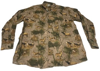 Columbia River Lodge Mens XL Shirt Button Up Deer Elk Print Hunting
