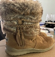 Minnetonka Everett Women Snow Boots Brown Suede Leather Faux Fur 80083 Size 9M