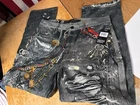new HERITAGE AMERICA Grey Black Wide Leg Jeans Mens 38x33 chain skull distressed