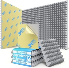 Pyramid Sound Proof Foam Panels Self Adhesive 2 Inch Gray 12 Pack