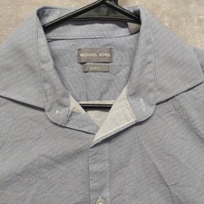 Michael Kors Dress Shirt Mens 15.5 32/33 Blue Geometric Slim Fit Button Down